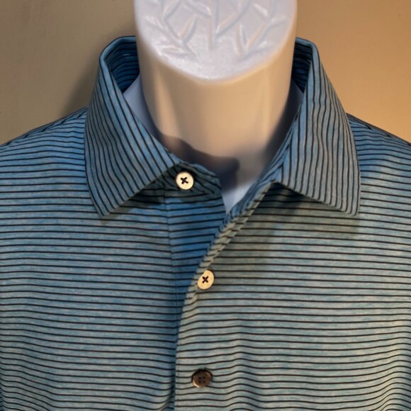 FootJoy FJ Men's blue and black striped s/s golf polo shirt Large L EUC - Picture 4 of 7